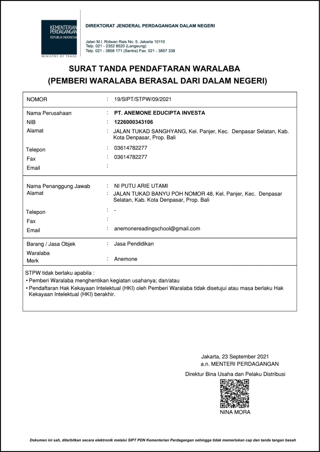 Gambar Surat Tanda Pendaftaran Waralaba